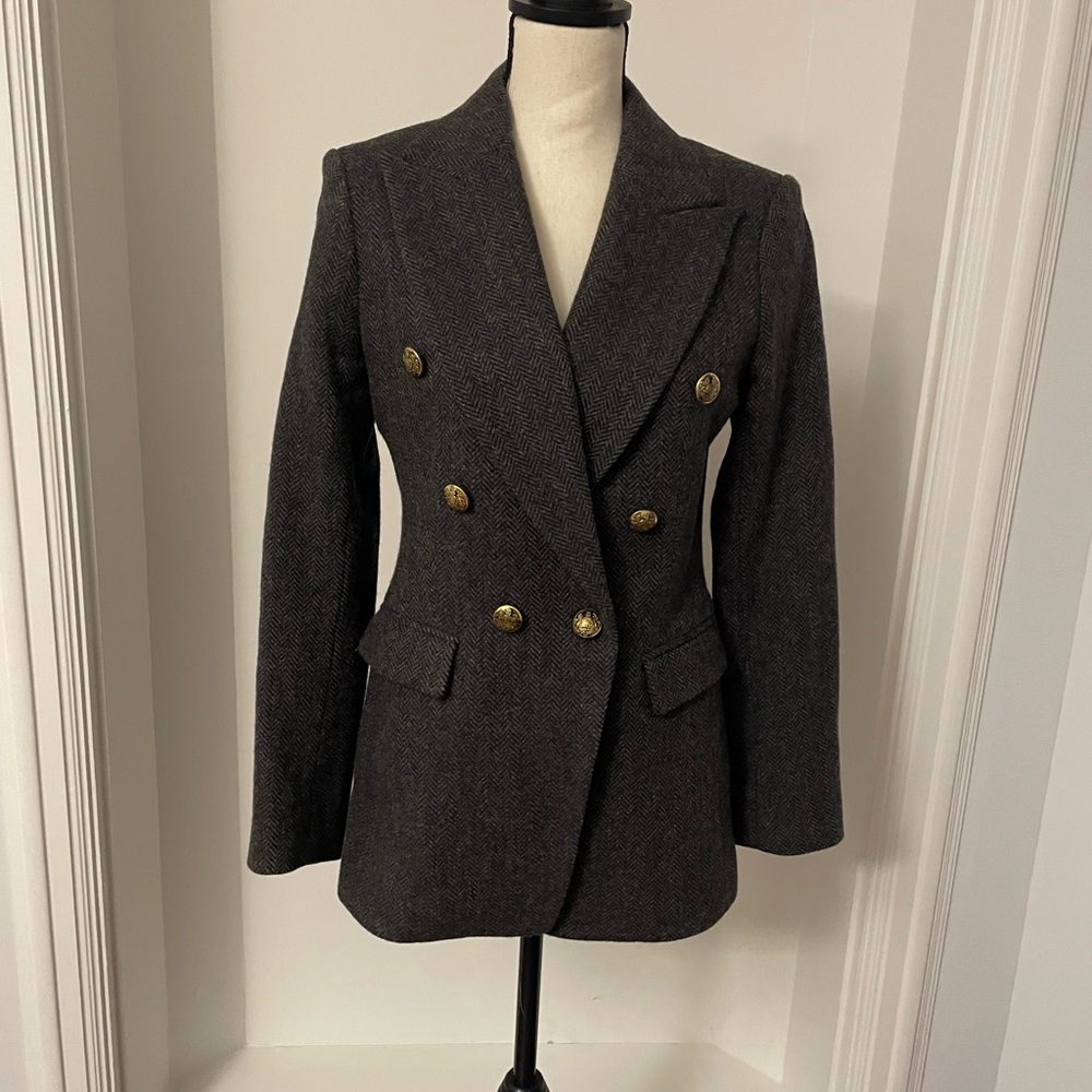 Banana Republic Charcoal Herringbone Blazer with Gold Buttons